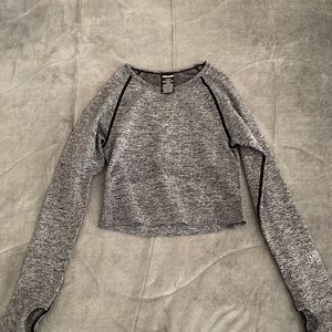 Pink crop top form fitting workout long sleeve